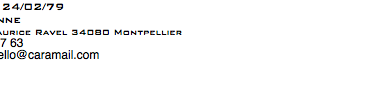 Cuadro de texto: Nom:	COELLO CHAVEZ Prénom:		 WASKAR Date de naissance:         24/02/79Nationalité: 		péruvienneAdresse:		 24 rue Maurice Ravel 34080 MontpellierTel:			 06 25 56 27 63E-mail	:		 waskar.coello@caramail.com